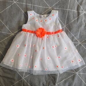 White Dress with Embroidered Orange Flowers